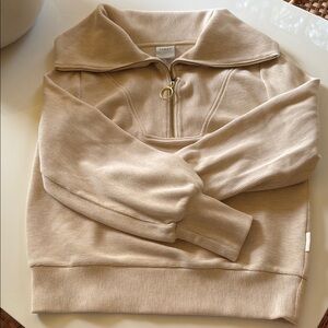 Varley Beige Half-Zip Cowl Sweater